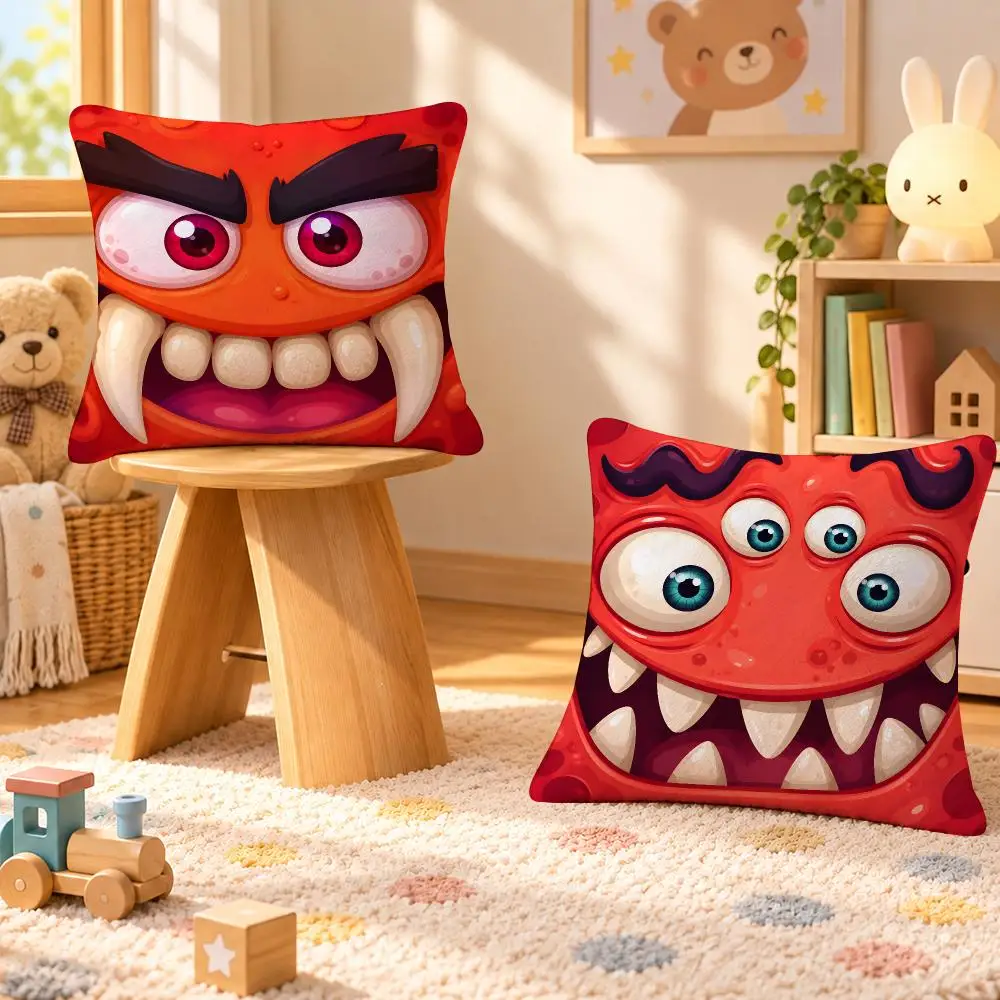 Cartoon Monster Faces Cute Cushion Cover Personalized Soft Plush Pillow Living Room Home Sofa Bedroom Office Car Cushion