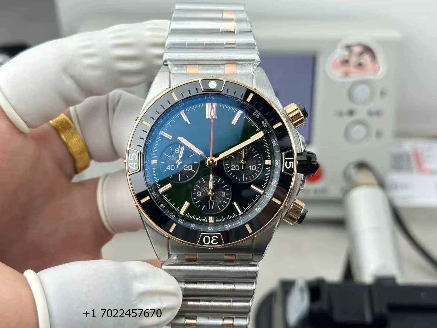 

Fashionable Hip-hop Luxury Emerald Dial Sports Diving Leisure Travel Chronograph Date Luminous Automatic Mechanical Men's Watch