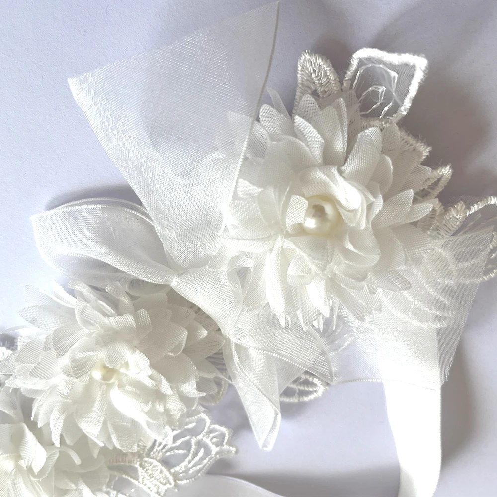 Weiße Spitze Chiffon Blumen Stirnband Baby Mädchen Blumen Turban Prinzessin Mesh Floral Perle Neugeborenen Haar Blume Photoprop Kopfbedeckung – Detail 18