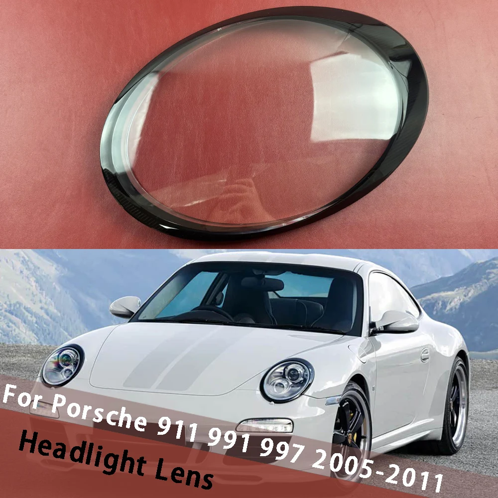 

For Porsche 911 991 997 2005-2011 (Black Edge) Headlight Shade Transparent Lampshade Headlamp Cover Lamp Shell Headlights Lens
