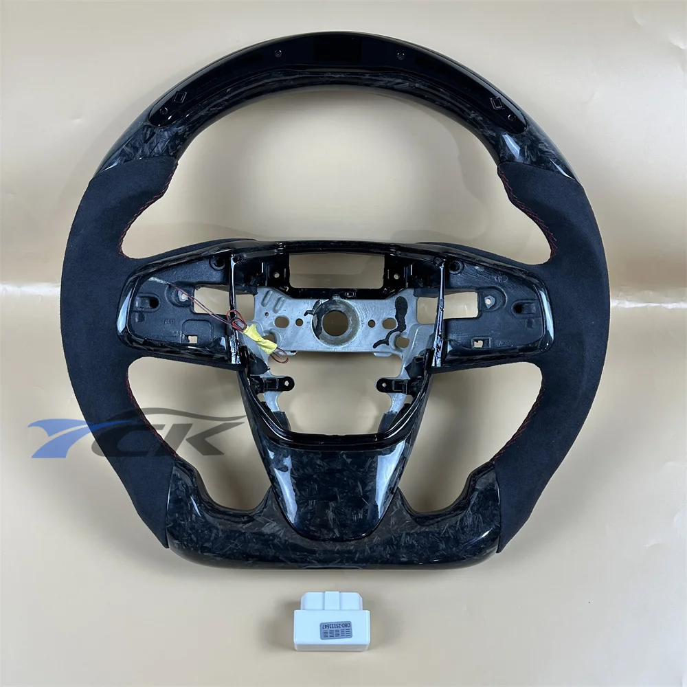 

Fit For 2016 2017 2018 2019 2020 2021 H-onda C-ivic Led Custom Forged Carbon Fiber Black Suede Steering Wheel Car Accessories