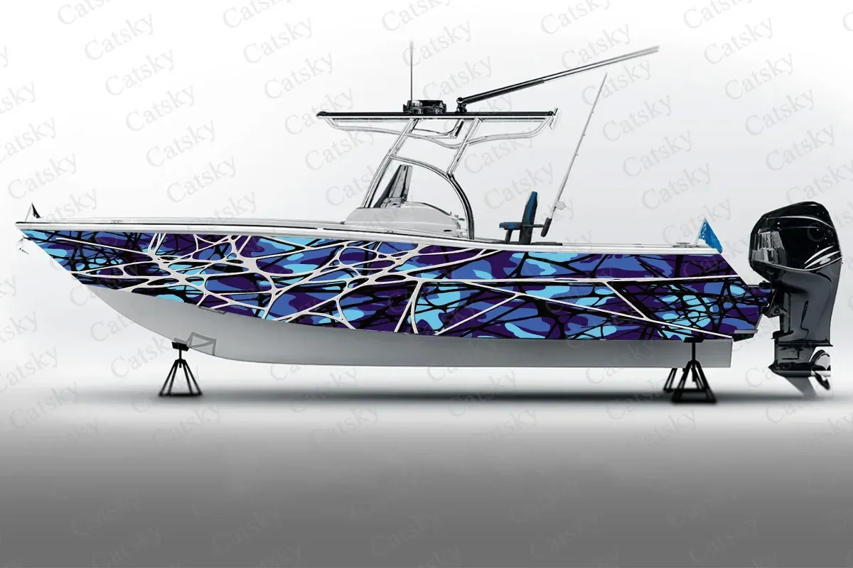 geometric camouflage abstract graphic Boat Sticker Packaging Fish Boat Waterproof Custom Marine Boat Sticker wrap vinyl