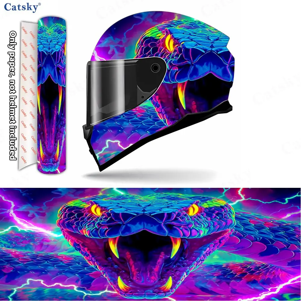 

Neon Lightning Viper Helmet Vinyl Wraps, Waterproof Scratch-Resistant Full Face Helmet Decals, Durable PVC Decoration Protection