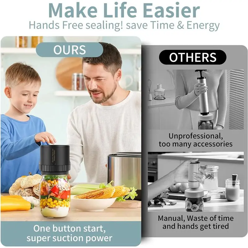 AB06 3X vacuümsealer, brede mond en normale mond inblikkende deksel machineset voor voedselopslag zwart