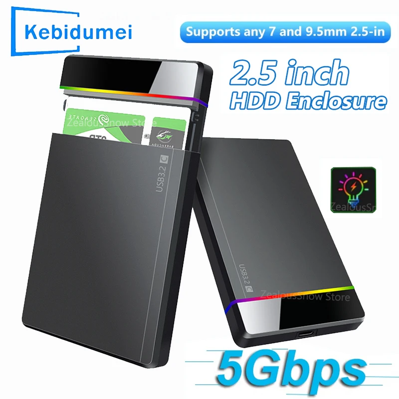 

2.5 Inch SATA HDD SSD External Hard Drive Case USB 3.2 RGB Enclosure 5Gbps Transfer Speed Harddisk Boxs Hdd Case for PC Laptop
