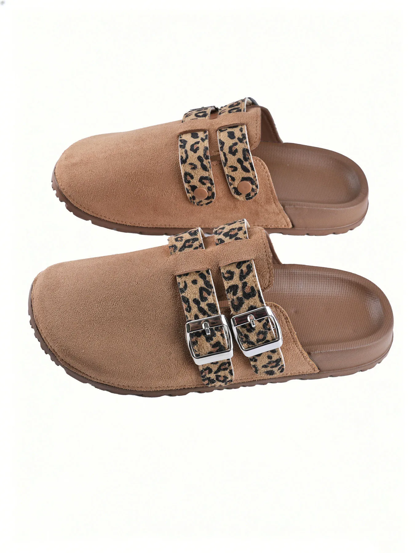 Plus Size Women New Arrival Leopard Double Buckle Suede Clogs Closed Toe Soft Sole All Seasons Casual Walking Shoes