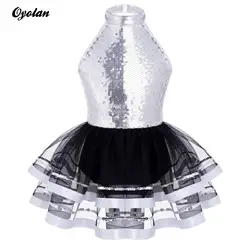 Kids Girls Gymnastics Leotard Modern Latin Jazz Dancing Performance Costume Ballerina Dancewear Ballet Jersey Leotard with Skirt