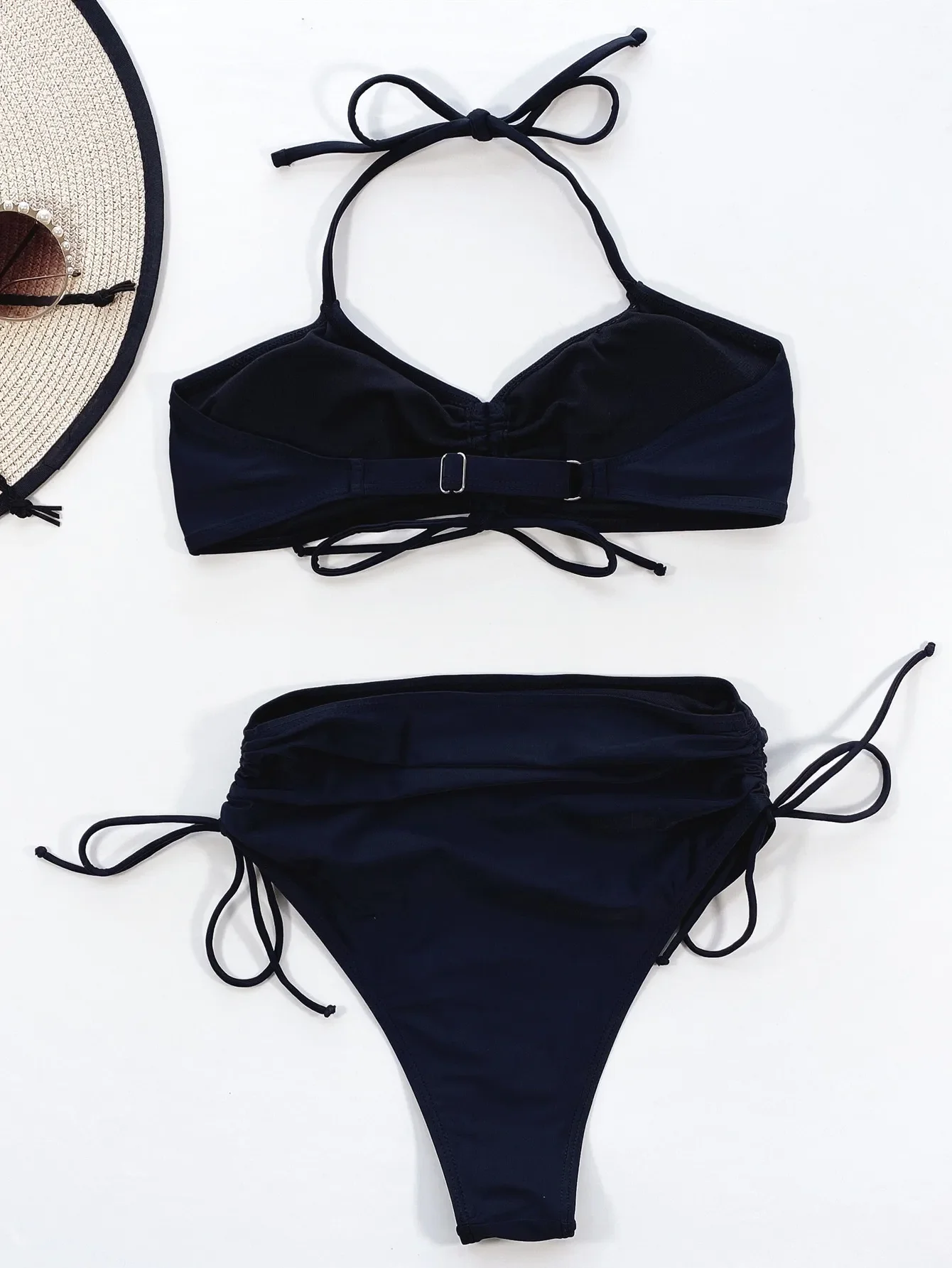 2024 Women's Swimsuits Sexy Drawstring Swimwear Womens Two-piece Swimsuit Solid Backless Bikini Set Bather Bathing Suit Swim