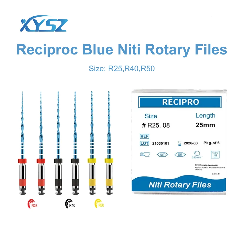 XYSZ 6Pcs/Box 21/25/31mm Dental Reciprocating Blue Endodontic Files R25/40/50 Only One Engine Use Niti Rotary Root Canal File