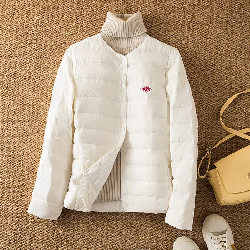 2025novidades outono inverno quente feminino pato branco para baixo jaquetas finas moda feminina ultra leve embalável casacos bufantes