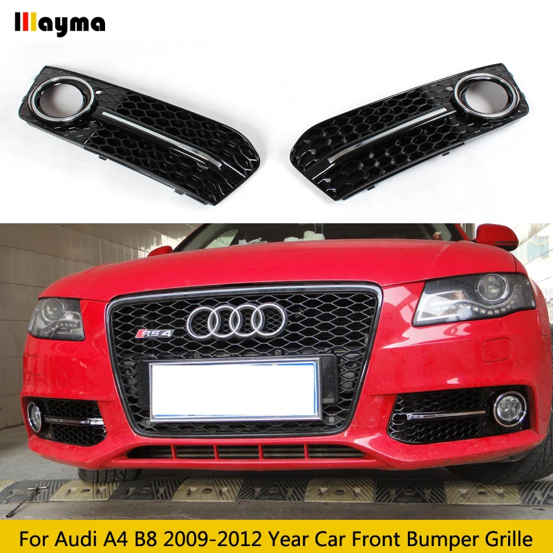 

RS4 Style ABS Car Front Bumper Down Honeycomb Grilles Fog Light Lamp Frame For Audi 2009 2010 2011 2012 Year A4 B8