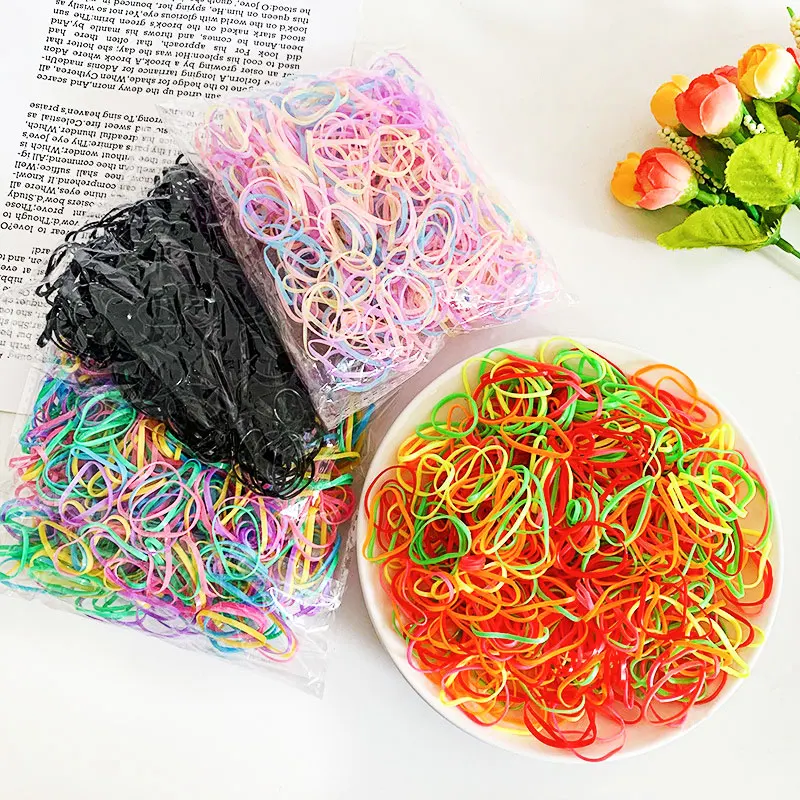 

1000pcs/Pack Girls Colorful Rubber Ring Disposable Rubber Bands Ponytail Holder Rubber Band Scrunchies Kids Hair Accessories