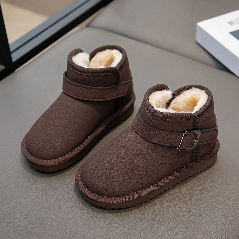 

Kids Winter Waterproof Boots Furry Thickened Mid Calf Flat Sole Snow Boots for Girls Thermal Insulated Cotton Outdoor Boots
