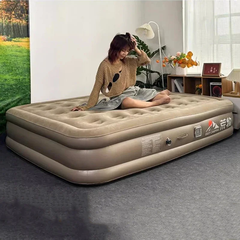 Cama doble de tamaño King, asiento inflable de diseño suave y seguro para acampar, portátil, moderno, de lujo, para viaje, muebles para el hogar