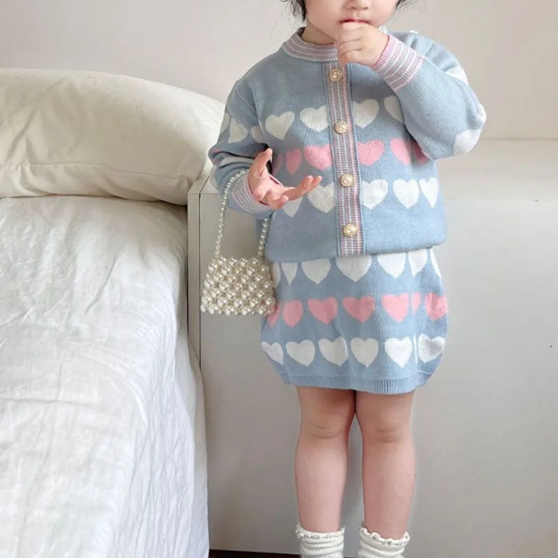 Girls Clothes Set Long Sleeve Kids Sweaters Kids Wear Knitted Cardigan and Skirt New Clothing Suit for Children Baby Girl Sets