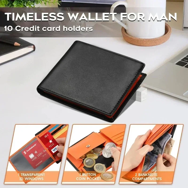 Short Genuine Leather Mens Wallets Classic Slim Solid Purse Card Holder Coin Pocket RFID Fashion Quality