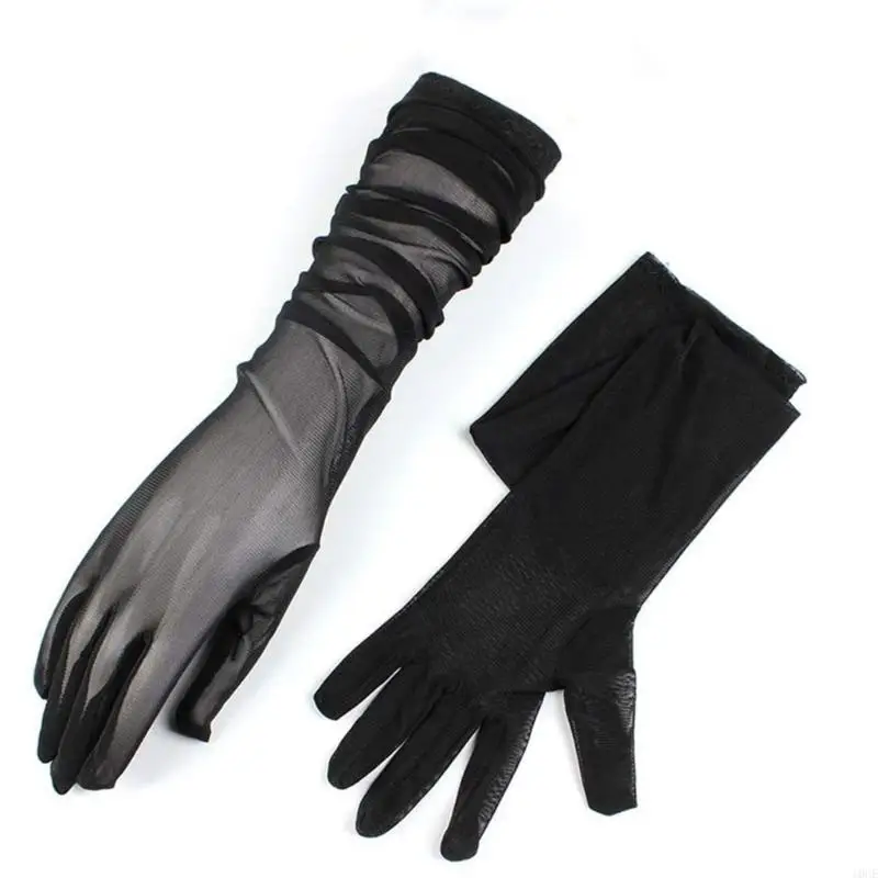 قفازات الزفاف النسائية المرنة من التول الشفاف الطويل لحفلات الزفاف وحفلات الزفاف بطول 21 بوصة هدية إكسسوارات تنكرية