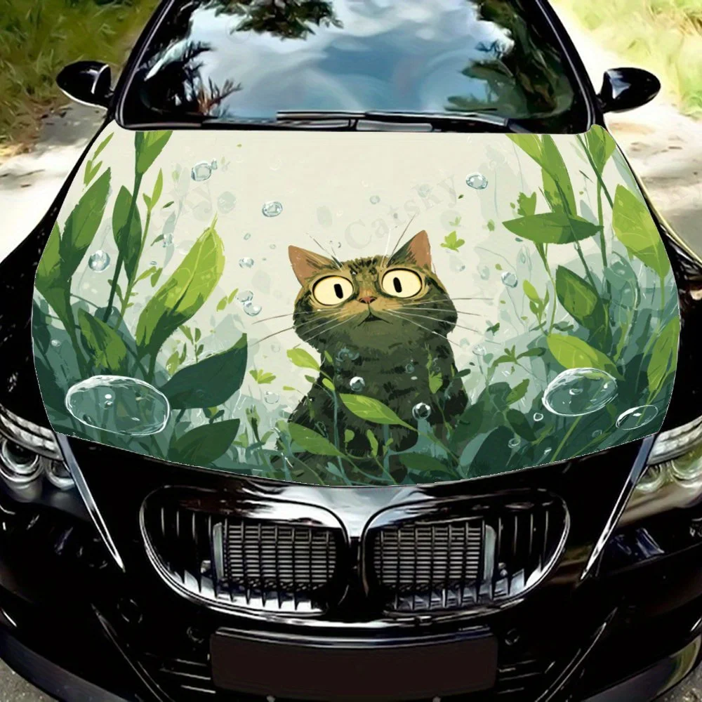 

Cat Surrounded by Greenery Car Hood Decal Sticker - Durable Vinyl Wrap, Splash-Resistant & Easy Removal, Fit For All Cars - Auto