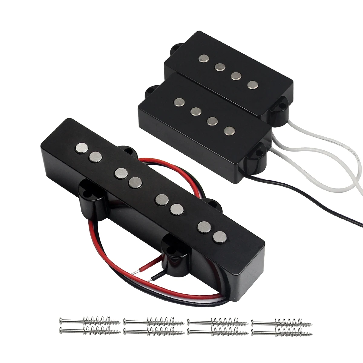 FLEOR Set of Alnico 5 PB Bass Pickup and JB Bridge Pickup Black ABS Bobbin for 4 Strings Bass