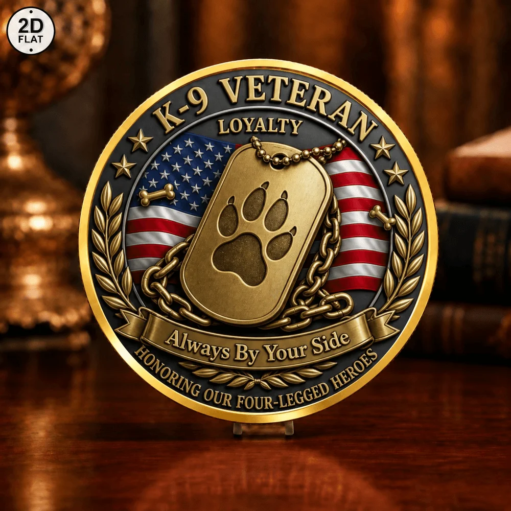 1pc 2D Print Patriotic K9 Veteran Metal Challenge Coin Military Boots & Dog Paw Dog Tag Collectible Medal Honor Keepsake Gifts