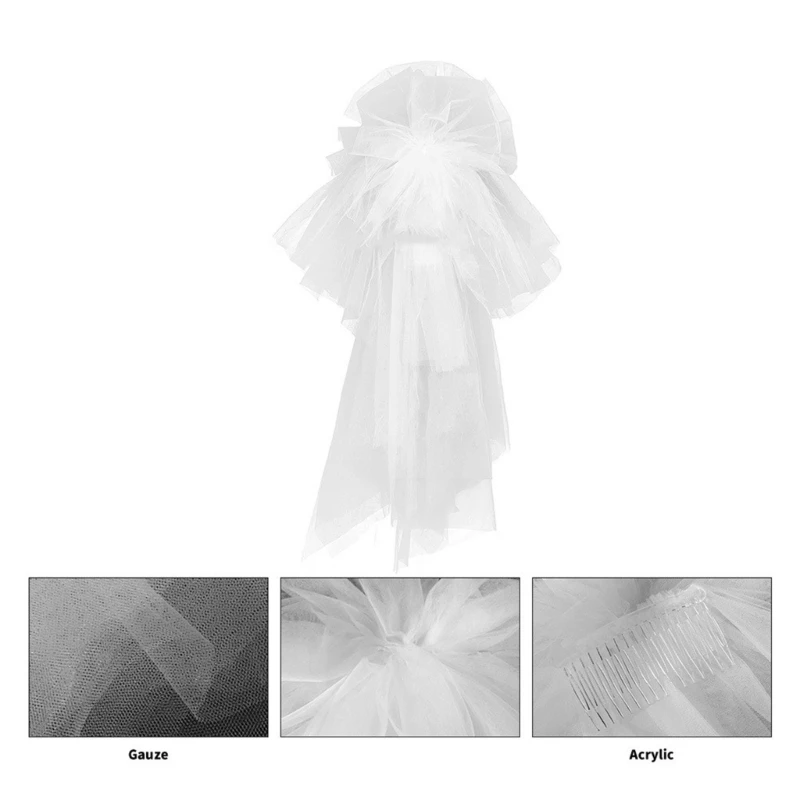 Wedding Veil Pearls Ribbon Short Veil Bride Hair Accessoies White Sheer Veil image 4