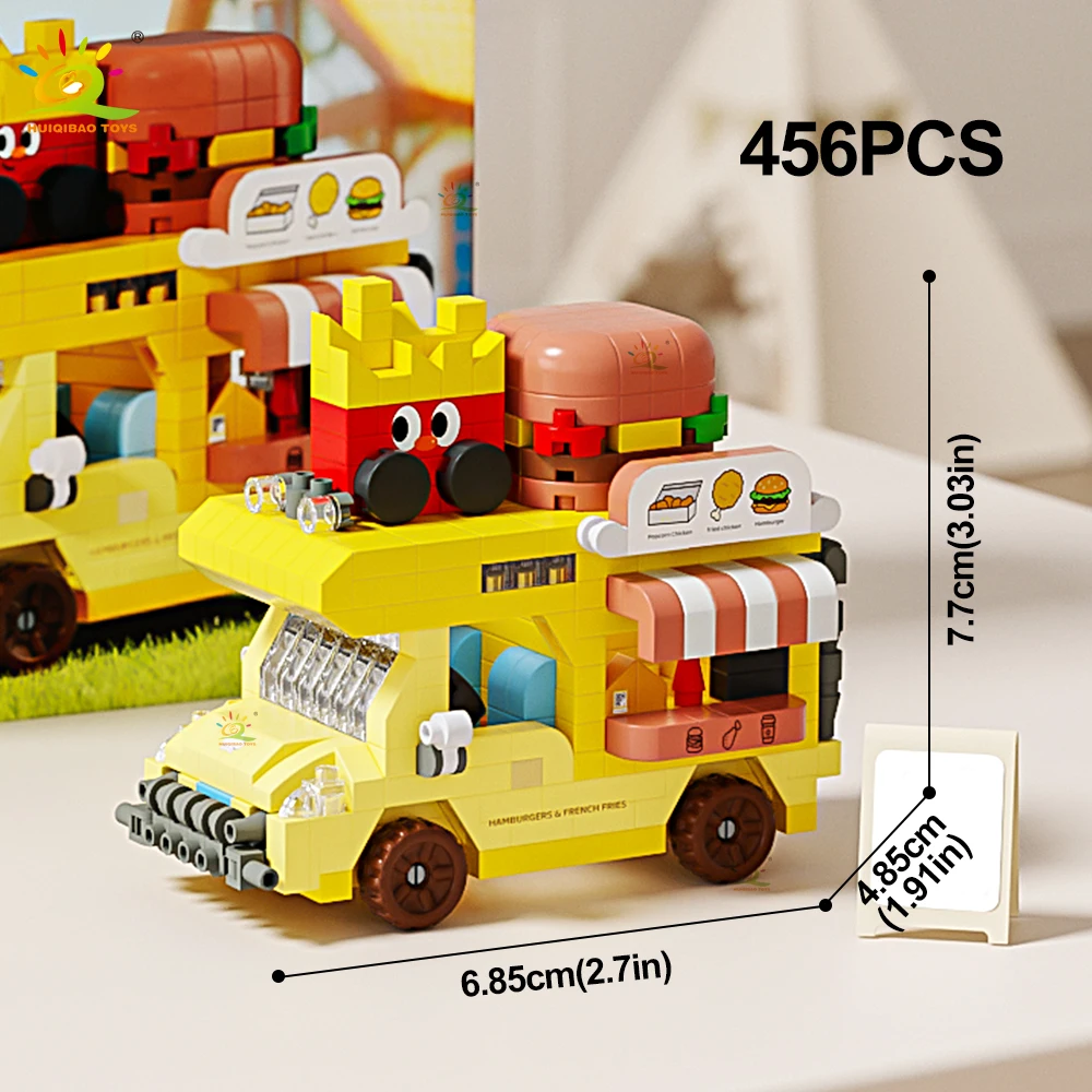 HUIQIBAO Straatvoedselwagen Model Micro Bouwblok MOC Bloemenwagen Bakstenen Set Schattig Ornament Decoratie Speelgoed voor Meisjes