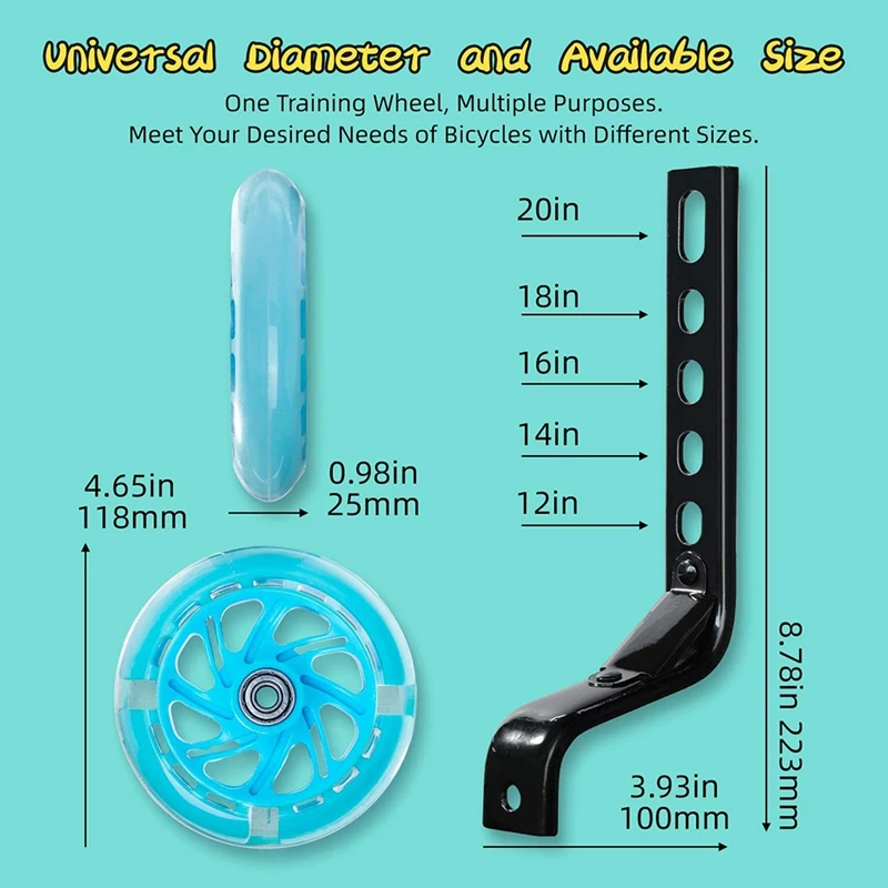 Fahrrad-Stützräder für Kinder, Fahrrad, verstellbarer Stabilisator, geeignet für 12, 14, 16, 18, 20 Zoll Kinderfahrräder