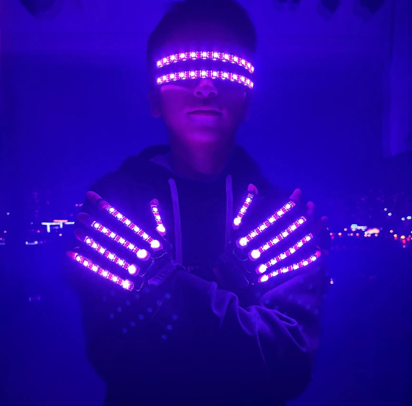 

Светодиодные светящиеся перчатки и очки: набор для рейва, мигающие светящиеся пальчиковые фонарики, очки для диджеев, аксессуар для вечеринок и мероприятий