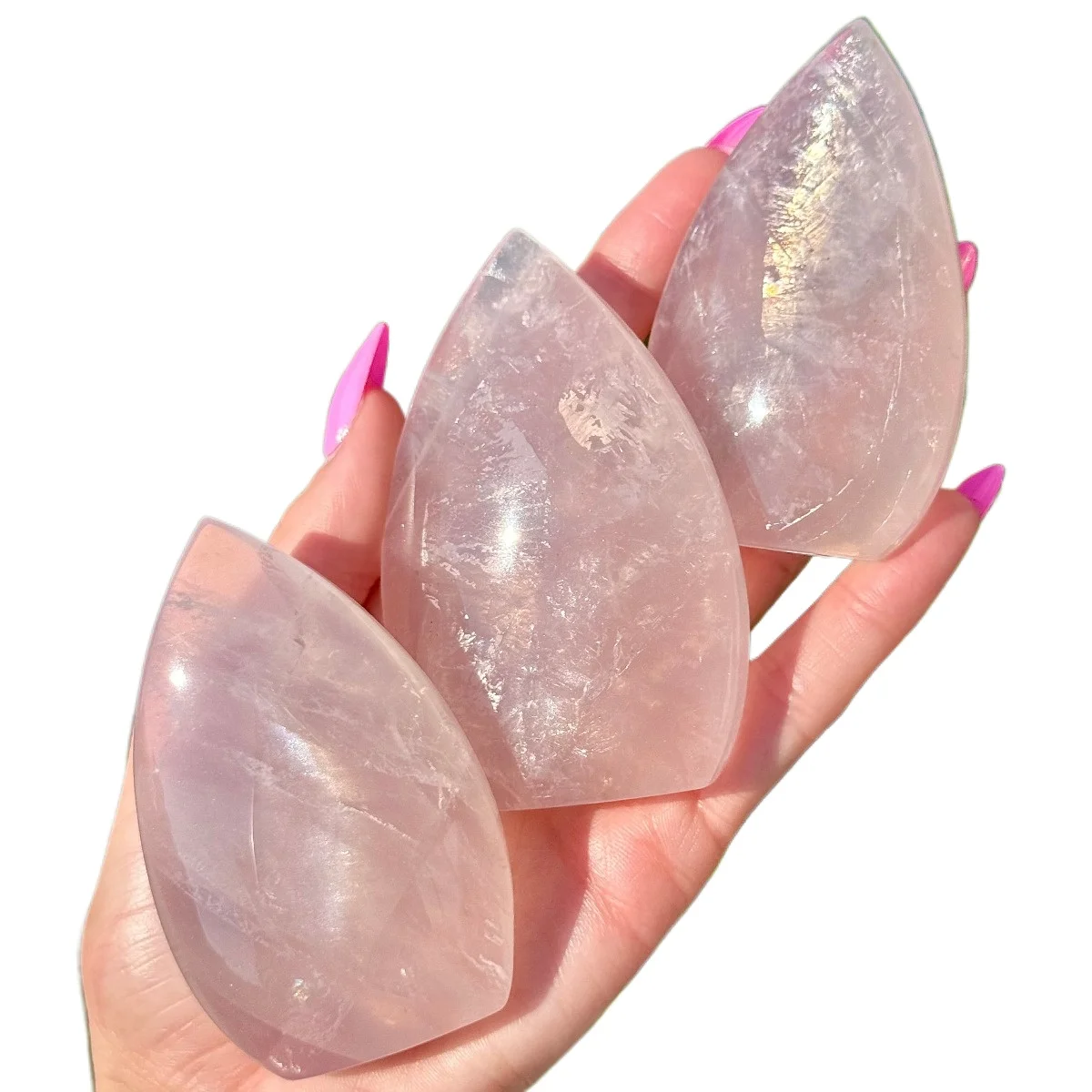 Natural Rose Quartz Teardrop Carving, Polished Water Drop Crystal