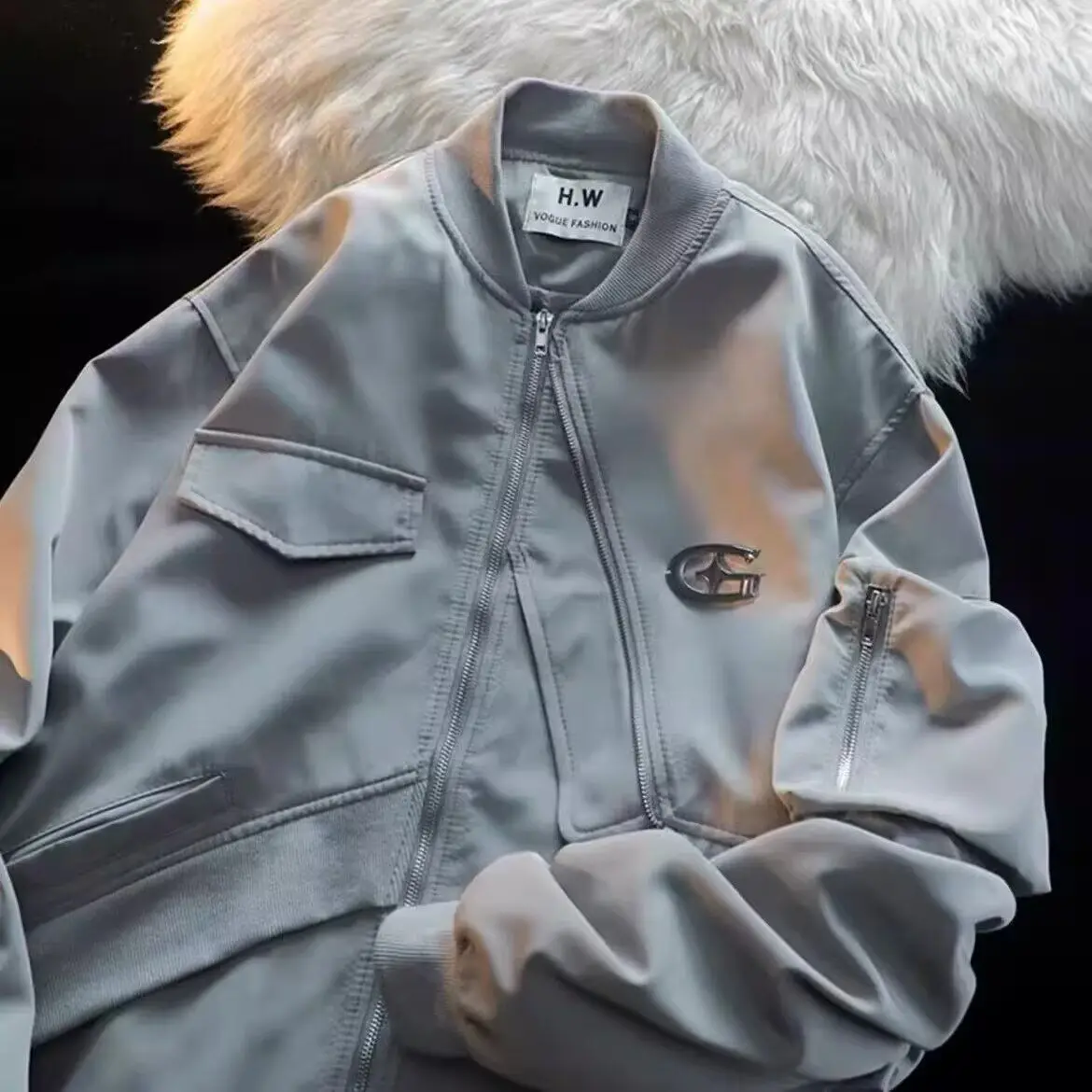 

American High Street Iron Label Design Sense Baseball Jaet Верхняя одежда свободного покроя для пары Winter Faion Long Sve