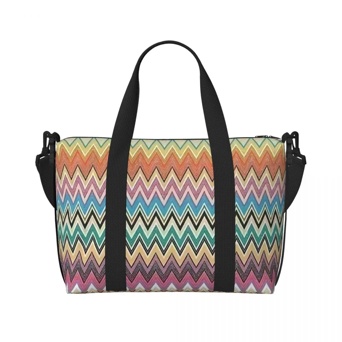 Custom Camouflage Home Zig Zag Tote Bag Women Large Capacity Modern Zigzag Pattern Gym Beach Shoulder Travel Bag