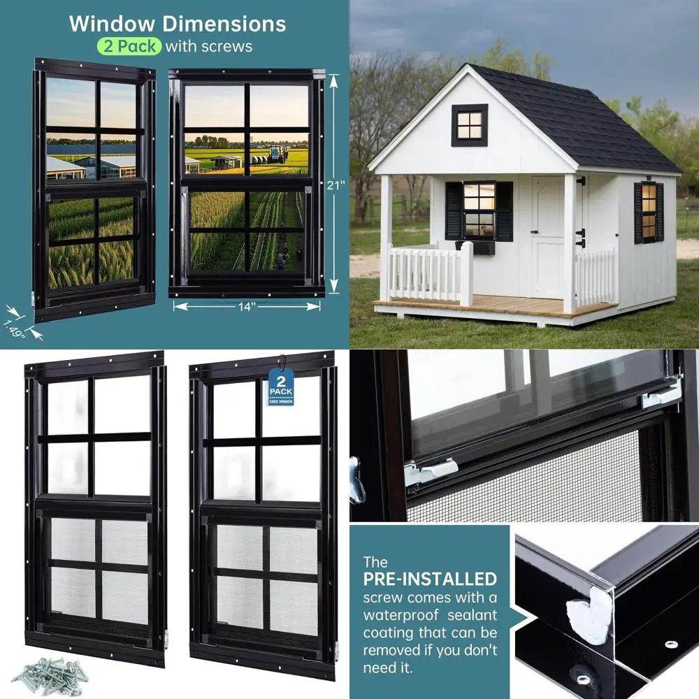 

Раздвижные окна из двойного закаленного стекла 14x21 для сараев, гаражей, курятников, игровых домиков, амбаров, теплиц - черные