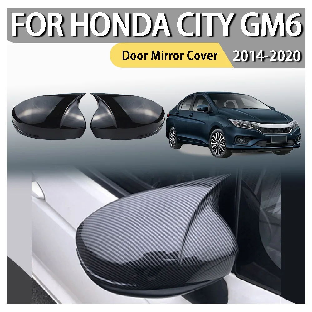 

Чехол на дверное зеркало Bull-Horn для Honda City GM6 2014 2015 2016 2017 2018 2019 2020, глянцевое черное украшение из углеродного волокна