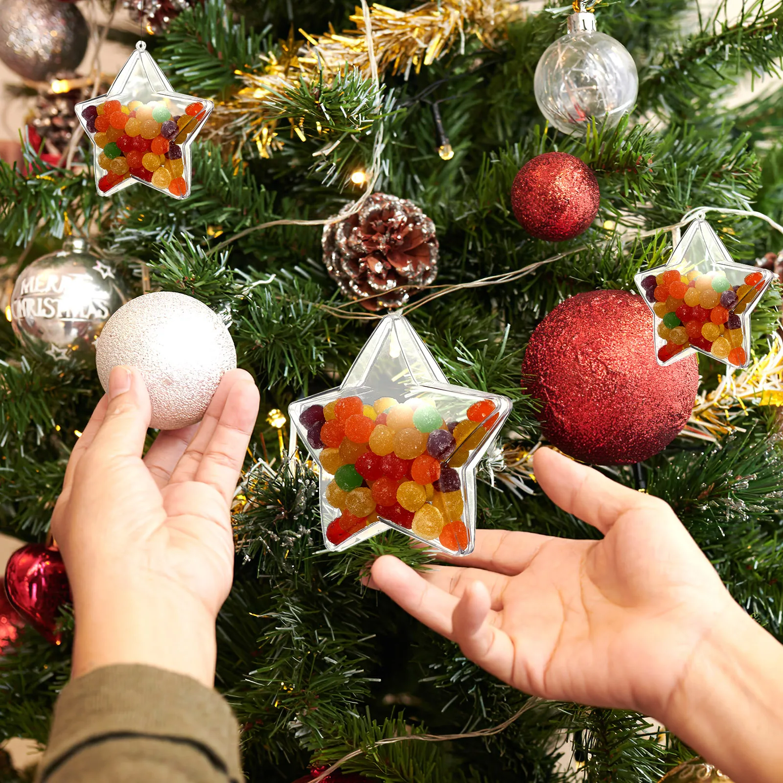 

20 Pcs Decoration Clear Plastic Fillable nament Small Size DIY Craft Wedding Fillable Stars Shape Box Boxes Christmas Tree