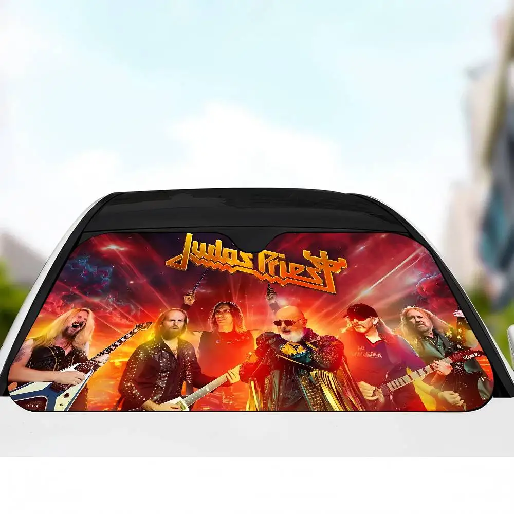 Dark Heavy Metal Band J-Judas P-Priest Novelty Car Front Windshield Sunshade 70x130cm Cartoon Foils Car Window Windscreen Cover
