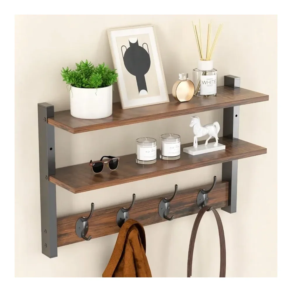 

TwoTier Wall Shelf With Hooks 17 Coat Rack Wall Mount With Shelf Key Hooks For Wall With Heavy Duty Double Hooks Coat Hook Wall