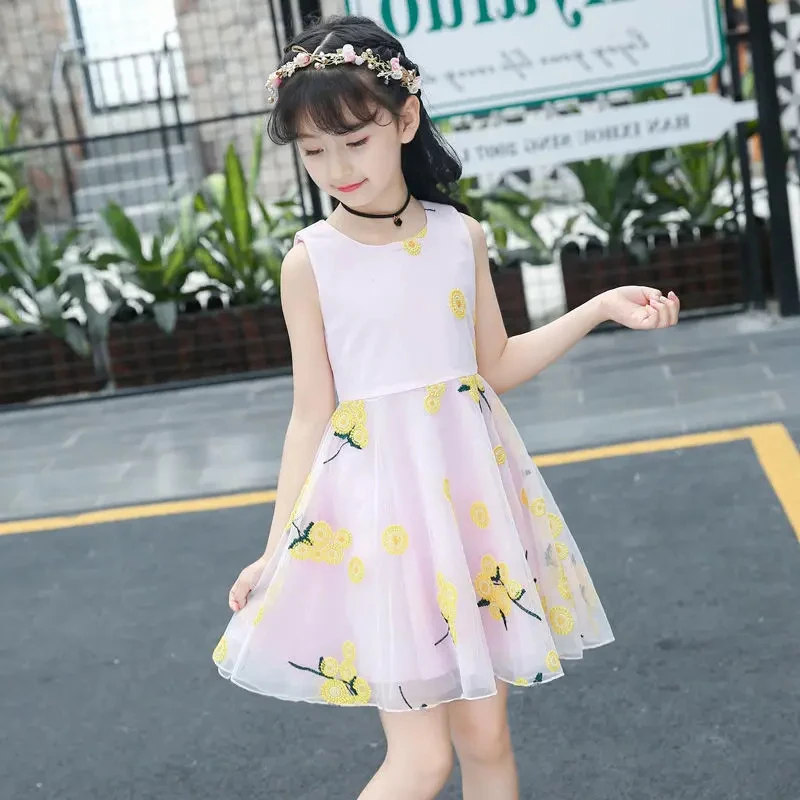 2024 Girls Summer Princess Dress Breathable Short-Sleeved Dress Lady Sweet Floral Vestidos Children\'S Clothing Baby Kids Clothes