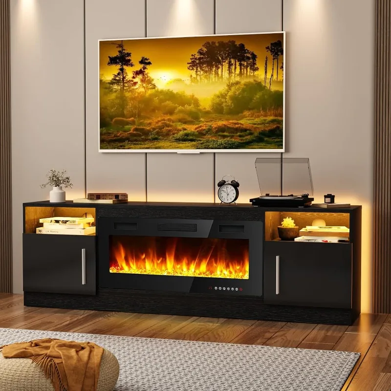 

Fireplace TV Stand Entertainment Center with 36" Fireplace, 70" Wooden TV Stand for TVs Up to 80",Media TV Console