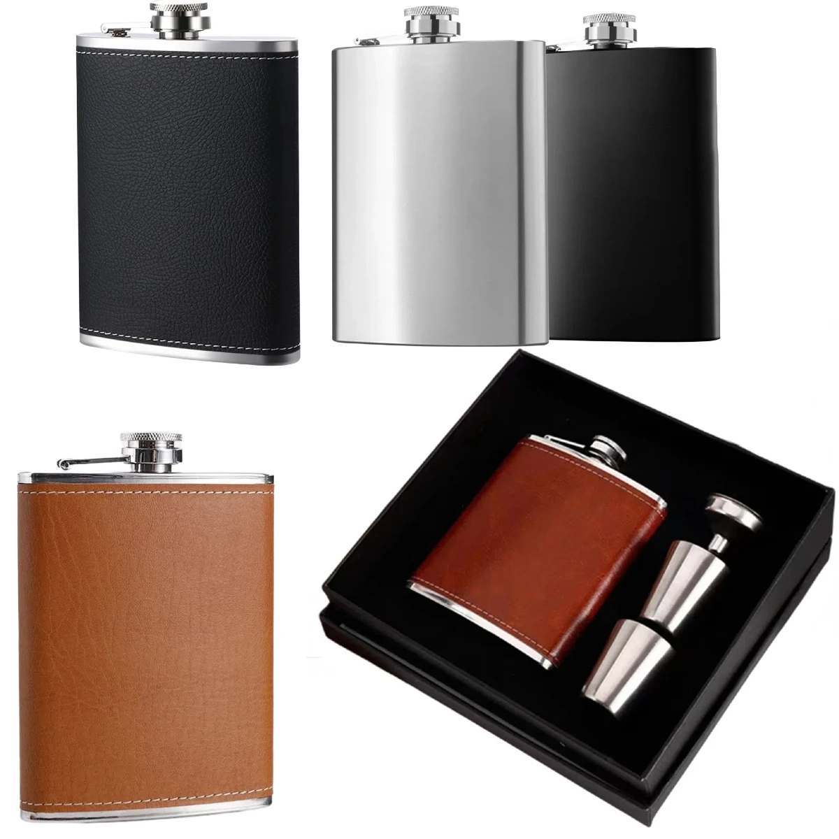 4/8oz Portable Pocket Hip Flask Outdoor Travel 304 Stainless Steel Flask Whiskey Drink Alcohol Flasks 8oz Steel Hip Flask Flagon