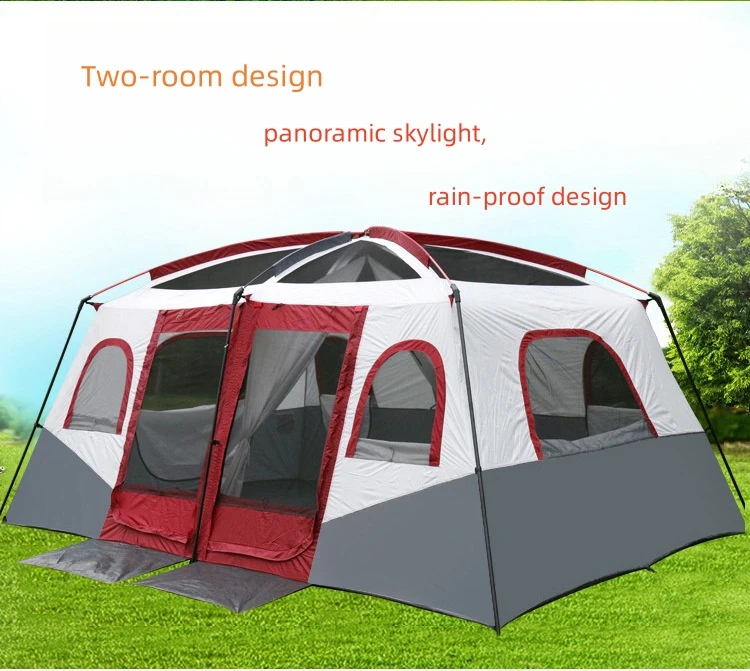 Tent outdoor factory wholesale two rooms one hall double-layer sunscreen 6-8-12 people camping in the wild many people