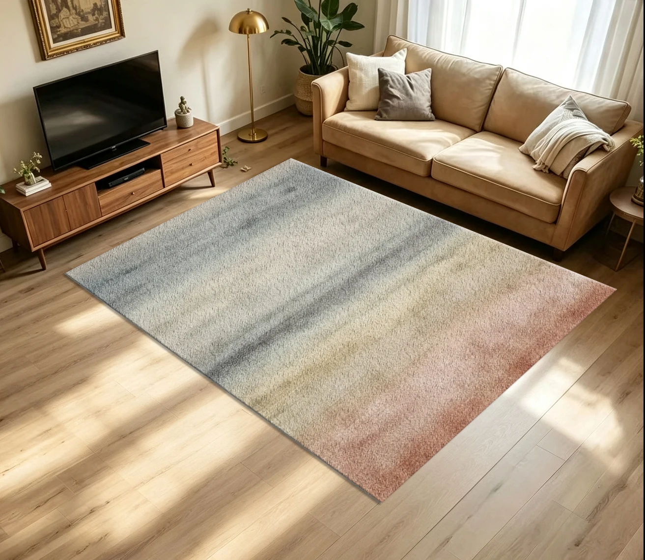 Multicolor Gradient Vertical Streak Carpet Flooring Vintage Large Area Rug for Living Room Apartment Home Decoration