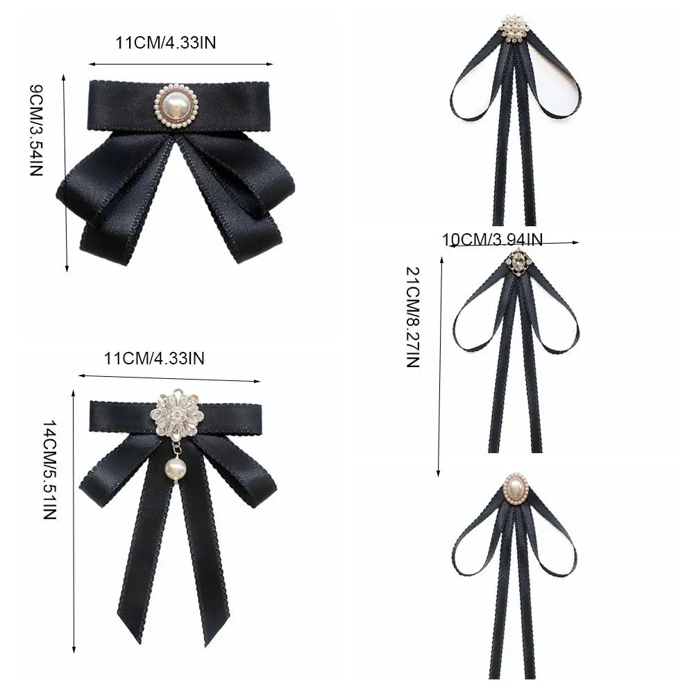 الحلو بلون أسود الشريط دبوس الراين متعدد الطبقات الأسود القوس ربطة العنق اللؤلؤ لوليتا الشريط شارة بروش القمصان
