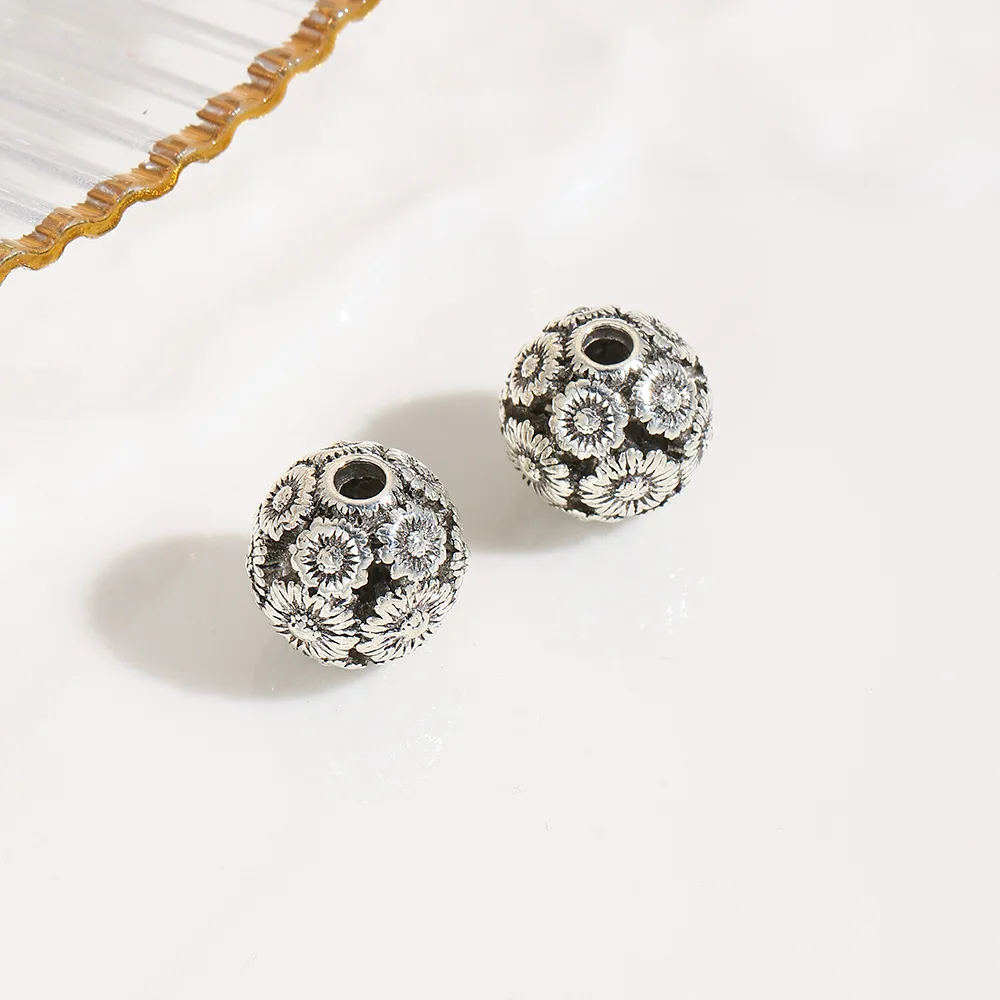 10 Chrysanthemum Tibetan Silver Perforated Beads Hollow Ball Necklace Bracelet DIY Jewelry Beaded Accessories 10m Alloy Beads
