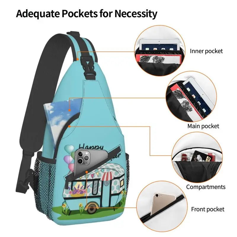 Happy Camper Adventure Reizen Sling Tassen Voor Mannen Cool Camping Van Leven Schouder Borst Crossbody Rugzak Reizen Dagrugzak