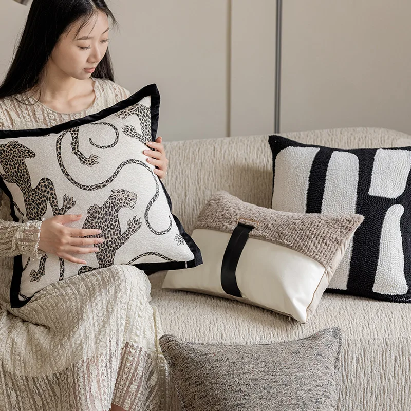 Jacquard Embroidered Decorative Pillowcase Simplicity Light Luxury Design Sense Cushion Cover for Living Room Sofa Bedroom