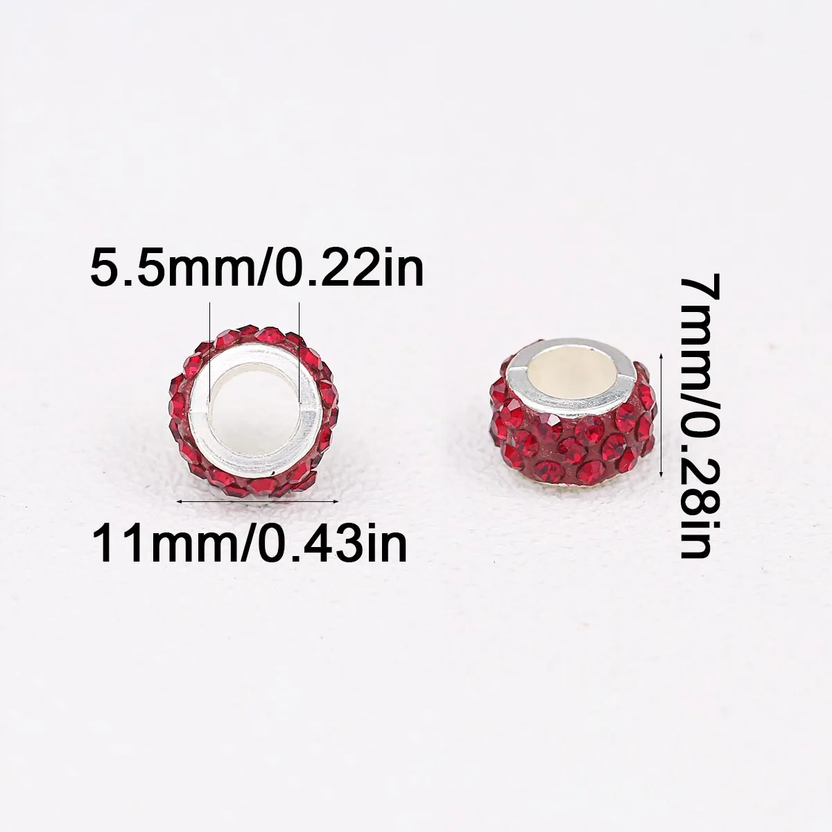 11mm Soft Clay Beads with Triple Rows of Diamonds Large Holes Silver Edging Deep Red Handmade DIY Jewelry Making Accessories