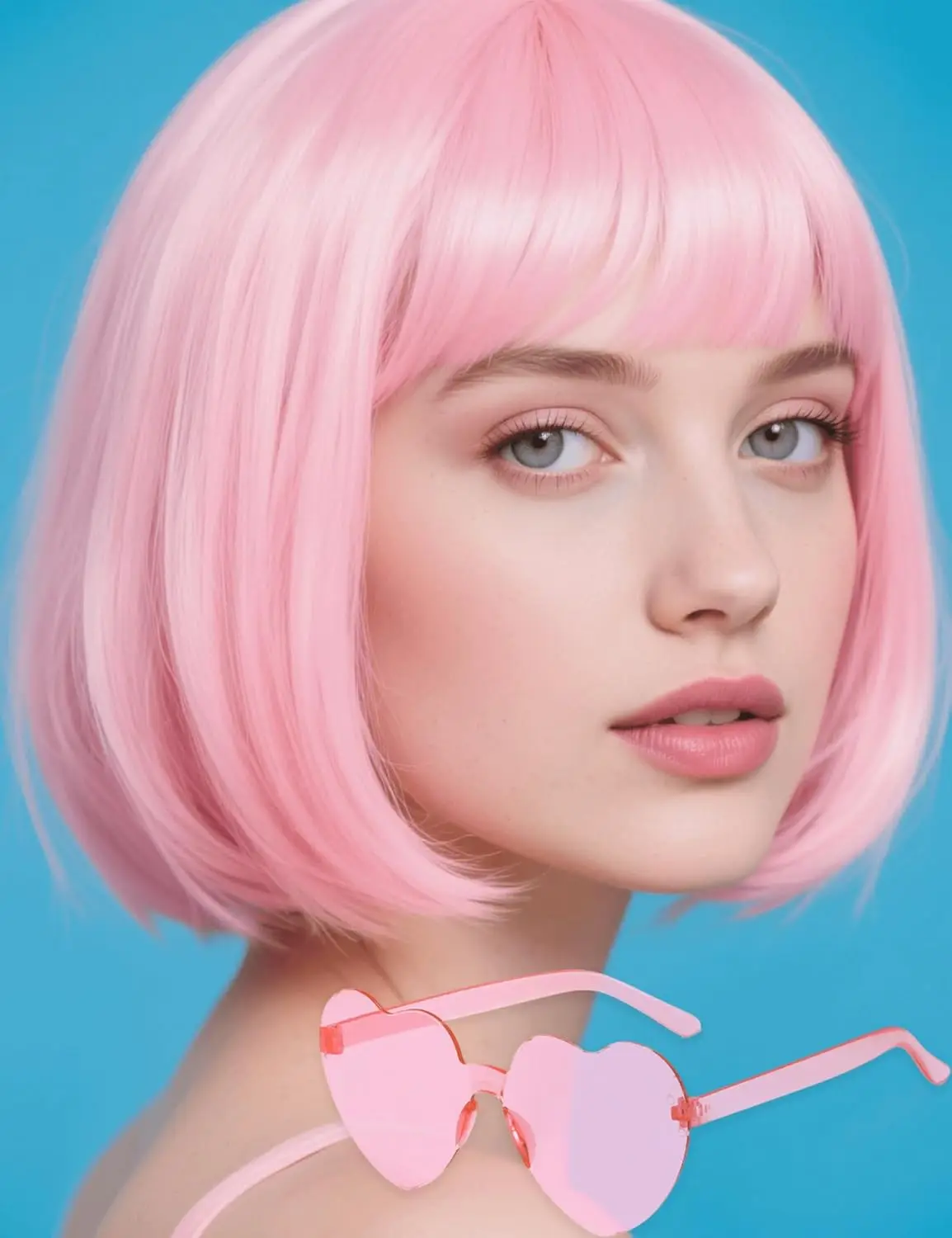 

Light Purple Pink Bob Wig with Bangs, Short Straight Costume Light Purple Wigs for Women Cosplay, Synthetic Hair Full Wigs