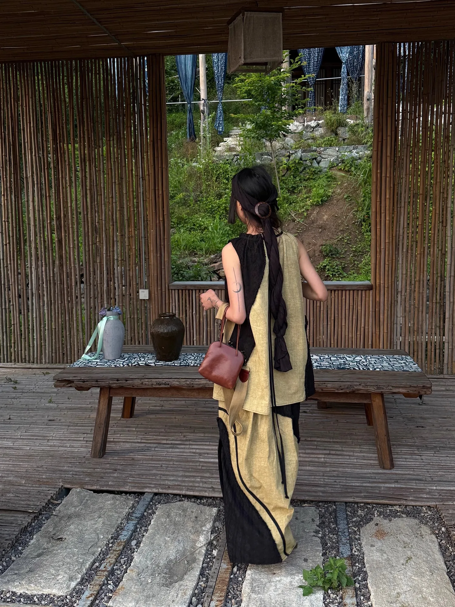 New Chinese Sle High Waist A-Line Skirt Bla Midi Dr Elastic Straight Patchwork Artistic Design Cotton Ci Commute