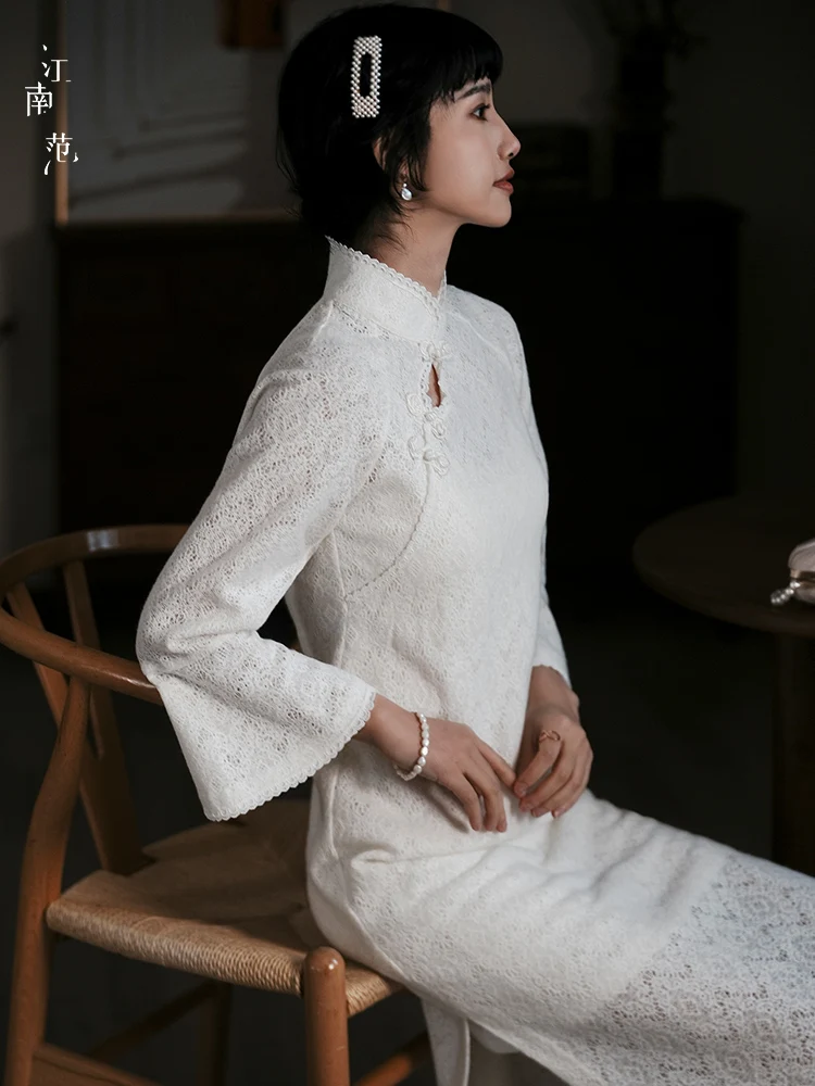 

Молодежный комплект из двух предметов: белое кимоно (ципао) с низким воротником в стиле Цзяннань, улучшенная версия, ретро-стиль, свободный крой, длинный рукав