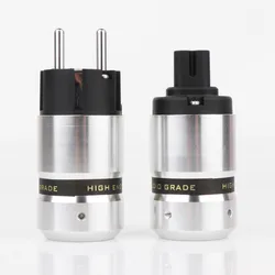 P080ER Rhodium Plated Schuko Male Plug Hifi Figure 8 IEC C7 Plug Female Socket DIY Power Cord Cable
